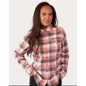 Harley-Davidson Women's Flannel Retro Winged Shirt Ash Rose